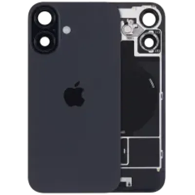 Back Glass w/ MagSafe Magnet & NFC & Flashlight Flex For iPhone 16 (UK / EU Version) (Genuine OEM) (Black)