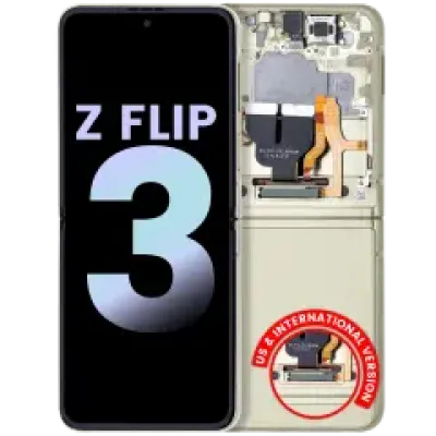 Дисплейний модуль (OLED) з рамкою для Samsung Galaxy Z Flip 3 5G (US & International) (Service Pack) (Cream)