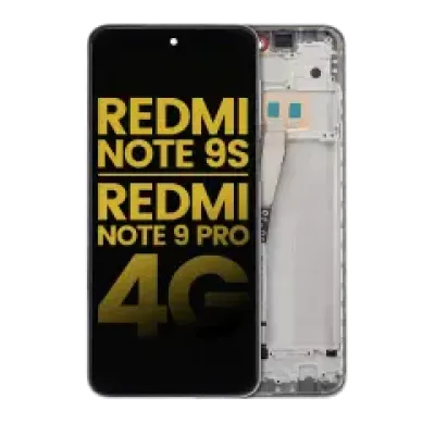 Дисплейний модуль (LCD) з рамкою для Xiaomi Redmi Note 9S / Redmi Note 9 Pro 4G (Aftermarket Plus) (Glacier White)
