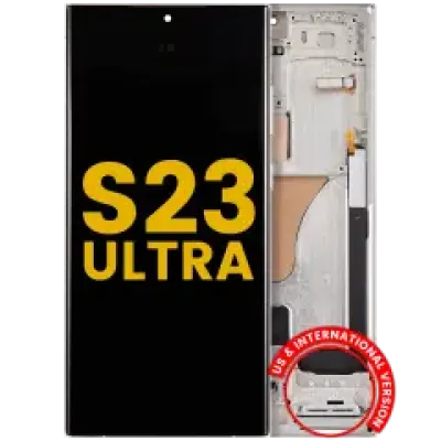Дисплейний модуль (OLED) з рамкою для Samsung Galaxy S23 Ultra (US & International) (Refurbished) (Cream)