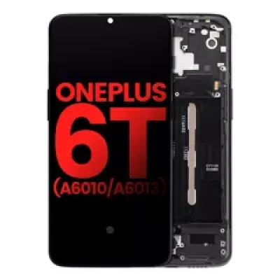 Дисплейний модуль (OLED) з рамкою для OnePlus 6T (A6010 / A6013) (Aftermarket Plus) (Mirror Black)