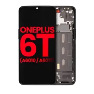 Дисплейний модуль (OLED) з рамкою для OnePlus 6T (A6010 / A6013) (Aftermarket Plus) (Midnight Black)