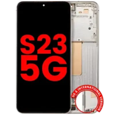 Дисплейний модуль (OLED) з рамкою для Samsung Galaxy S23 5G (US & International) (Aftermarket Plus) (120HZ) (Cream)