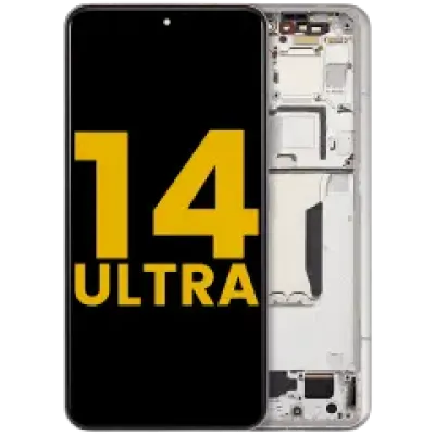 Дисплейний модуль (OLED) для Xiaomi 14 Ultra з рамкою (Refurbished) (білий)