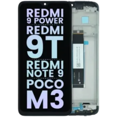 Дисплейний модуль (LCD) з рамкою для Xiaomi Redmi 9 Power / Redmi 9T / Redmi Note 9 4G / Poco M3 (Genuine) (чорний)
