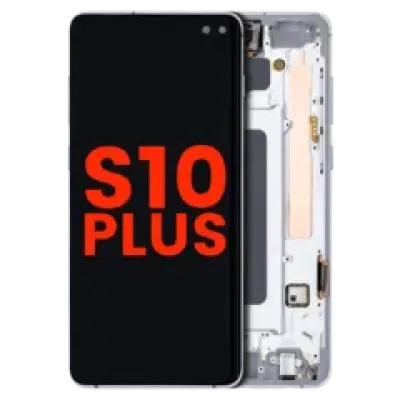 Дисплейний модуль (OLED) з рамкою для Samsung Galaxy S10 Plus (Aftermarket Plus) (Prism White)