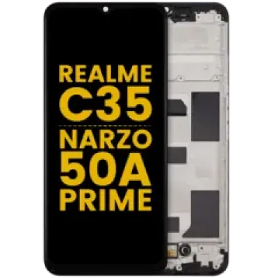 Дисплейний модуль (LCD) з рамкою для Realme C35 / Narzo 50A Prime (Refurbished) (Усі кольори)