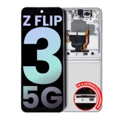 Дисплейний модуль (OLED) внутрішній з рамкою для Samsung Galaxy Z Flip 3 5G (US & International) (Service Pack) (білий)