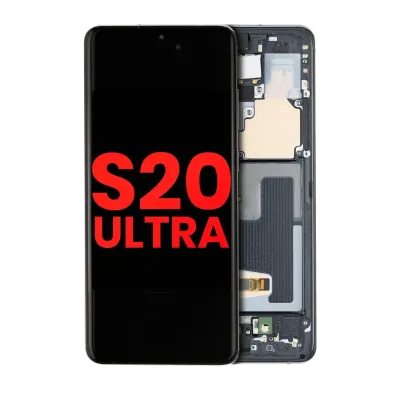 Дисплейний модуль (OLED) з рамкою для Samsung Galaxy S20 Ultra 5G (Aftermarket Plus) (Cosmic Black)