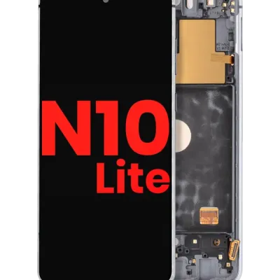 Дисплейний модуль (OLED) з рамкою для Samsung Galaxy Note 10 Lite (Aftermarket Plus) (Aura Glow / Silver)