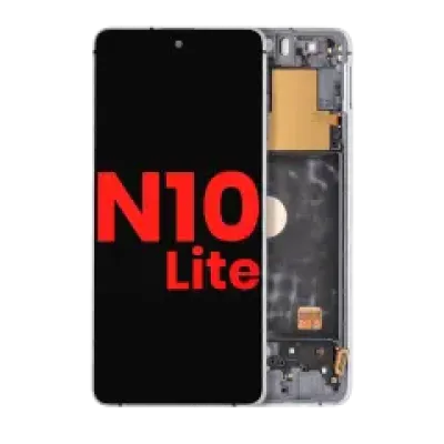 Дисплейний модуль (OLED) з рамкою для Samsung Galaxy Note 10 Lite (Aftermarket Plus) (Aura Glow / Silver)