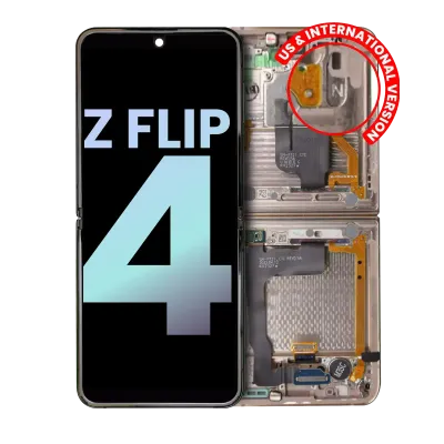 Дисплейний модуль OLED внутрішній з рамкою для Samsung Galaxy Z Flip 4 5G (US & International) (Service Pack) (рожево-золотий)