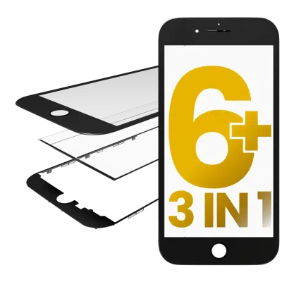 3 in 1 (Front Glass + Frame + OCA Pre-Installed) For iPhone 6 Plus (Black) (2 Pack)