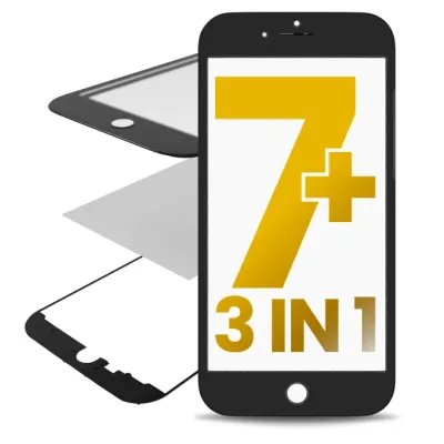 3 in 1 (Front Glass + Frame + OCA Pre-Installed) For iPhone 7 Plus (Premium) (Black) (2 Pack)
