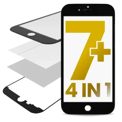 4 in 1 (Front Glass + Frame + Polarizer + OCA Pre-Installed) For iPhone 7 Plus (Premium) (Black) (2 Pack)