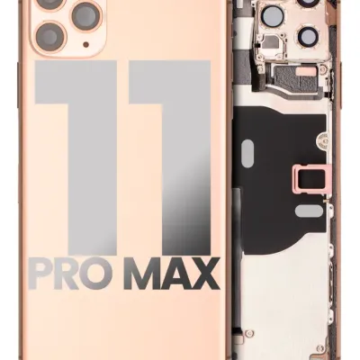 Back Housing W/ Small Components Pre-Installed For iPhone 11 Pro Max (Used OEM Pull: Grade B) (Gold)