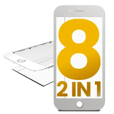 2 in 1 (Front Glass + Frame) For iPhone 8 (White) (2 Pack)