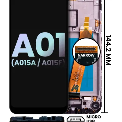Дисплейний модуль (LCD) з рамкою для Samsung Galaxy A01 (A015A / A015F) (Micro USB рамка / Narrow FPC конектор) (Service Pack) (All Colors)