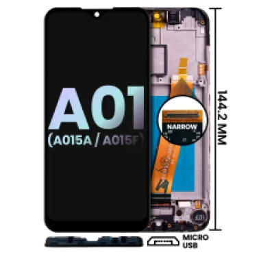 Дисплейний модуль (LCD) з рамкою для Samsung Galaxy A01 (A015A / A015F) (Micro USB рамка / Narrow FPC конектор) (Service Pack) (All Colors)