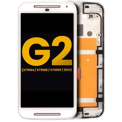 LCD Assembly With Frame For Motorola Moto G2 (XT1064 / XT1068 / XT1069 / 2014) (Refurbished) (White)