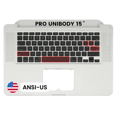 Top Case with Keyboard (ANSI US) For MacBook Pro 15" A1286 (2010-2012) (Used OEM Pull: Grade B/C)