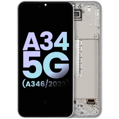 Дисплейний модуль для Samsung Galaxy A34 5G (A346 / 2023) (OLED, With Frame, Compatible, Service Pack, сріблястий)