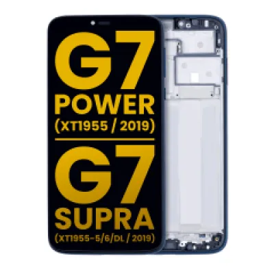 Дисплейний модуль (LCD) з рамкою для Motorola Moto G7 Power (XT1955 / 2019) / G7 Supra (XT1955-5/6/DL / 2019) (US Version) (157MM) (Refurbished) (Marine Blue)