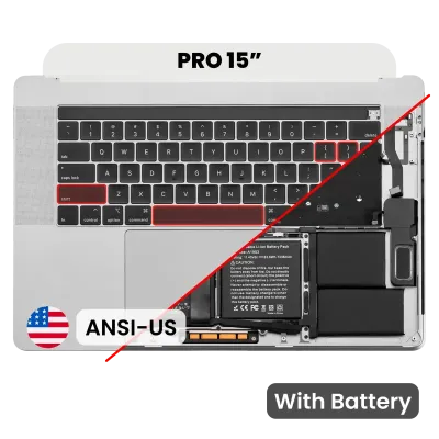 Top Case with Battery and Keyboard (ANSI US) For MacBook Pro 15" A1990 (2018-2019) (Used OEM Pull: Grade A) (Silver)