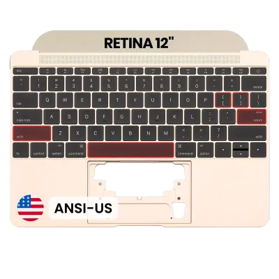 Top Case with Keyboard (ANSI US) and Microphone For MacBook 12" A1534 (2016-2017) (OEM New) (Gold)