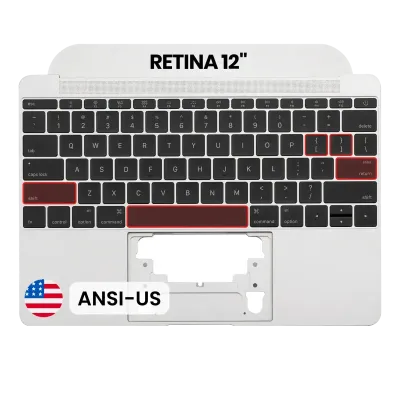 Top Case with Keyboard (ANSI US) and Microphone For MacBook 12" A1534 (2016-2017) (OEM New) (Silver)