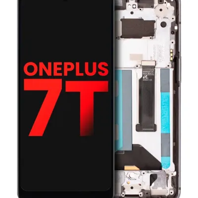 Дисплейний модуль (OLED) з рамкою для OnePlus 7T (Aftermarket Plus) (Frosted Silver)