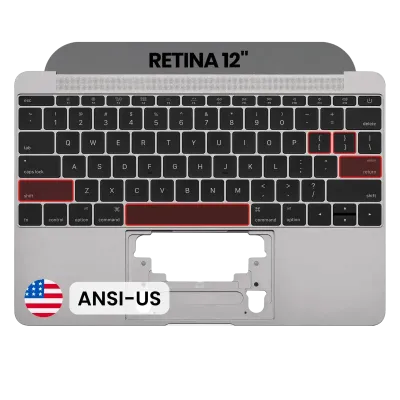 Top Case with Keyboard (ANSI US) and Microphone For MacBook 12" A1534 (2016-2017) (Used OEM Pull: Grade A) (Space Gray)