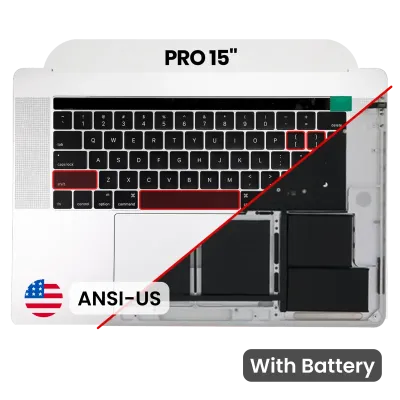 Top Case with Battery and Keyboard (ANSI US) For MacBook Pro 15" A1707 (2016-2017) (Used OEM Pull: Grade A) (Silver)
