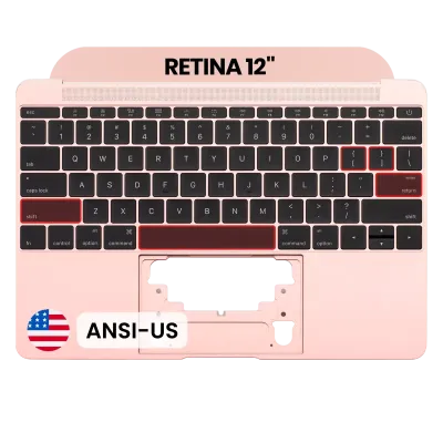 Top Case with Keyboard (ANSI US) and Microphone For MacBook 12" A1534 (2016-2017) (Used OEM Pull: Grade B/C) (Rose Gold)