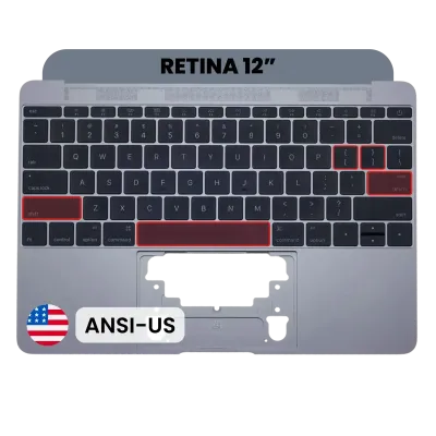 Top Case with Keyboard (ANSI US) and Microphone For MacBook 12" A1534 (2016-2017) (Used OEM Pull: Grade B/C) (Space Gray)