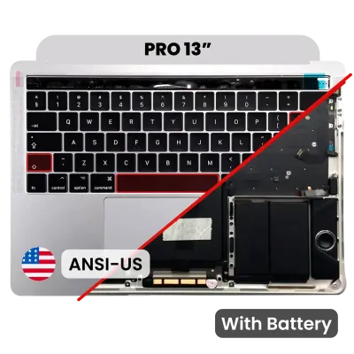 Top Case with Battery and Keyboard (ANSI US) For MacBook Pro 13" A1706 (2016) (Used OEM Pull: Grade A) (Silver)