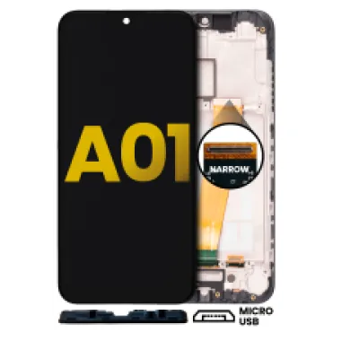 Дисплейний модуль (LCD) з рамкою для Samsung Galaxy A01 (Micro USB Frame / Narrow Connector) (Refurbished) (всі кольори)