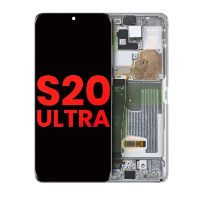 Дисплейний модуль (OLED) з рамкою для Samsung Galaxy S20 Ultra 5G (Aftermarket Plus) (Cloud White)