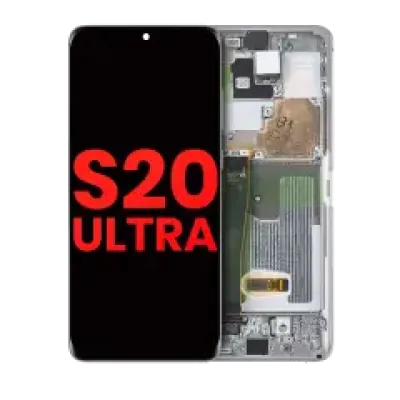 Дисплейний модуль (OLED) з рамкою для Samsung Galaxy S20 Ultra 5G (Aftermarket Plus) (Cloud White)