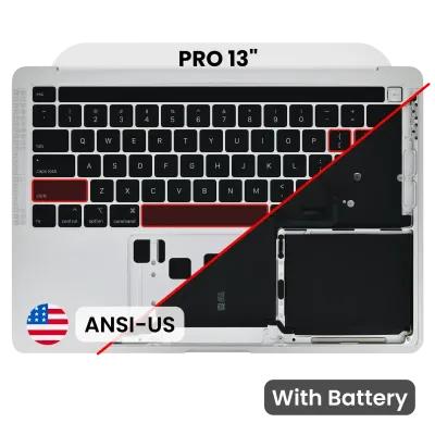 Топкейс з акумулятором та клавіатурою (ANSI US) для MacBook Pro 13" A2338 (2020) (Used OEM Pull: Grade A) (M1) (Silver)