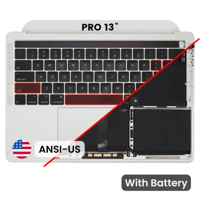 Топкейс з акумулятором і клавіатурою (ANSI US) для MacBook Pro 13" A2159 (2019) (Used OEM Pull: Grade A) (Silver)