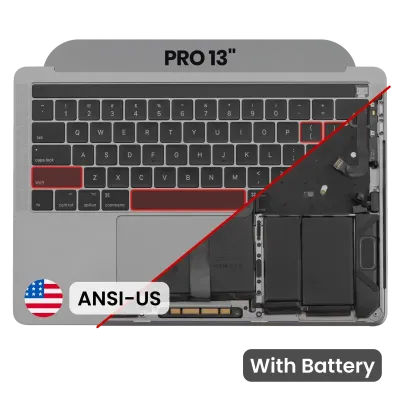 Top Case with Battery and Keyboard (ANSI US) For MacBook Pro 13" A1989 (2018-2019) (Used OEM Pull: Grade A) (Space Gray)
