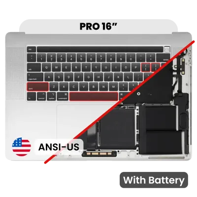 Top Case with Battery and Keyboard (ANSI US) For MacBook Pro 16" A2141 (2019) (Used OEM Pull: Grade B/C) (Silver)