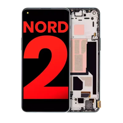 Дисплейний модуль (OLED) з рамкою для OnePlus Nord 2 5G (Aftermarket Plus) (Blue Haze)