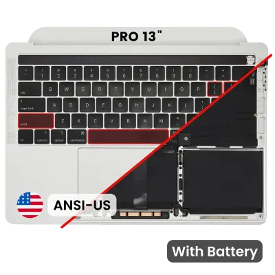 Топкейс з акумулятором і клавіатурою (ANSI US) для MacBook Pro 13" A2159 (2019) (Used OEM Pull: Grade B/C) (Silver)