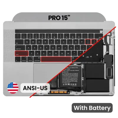 Top Case with Battery and Keyboard (ANSI US) For MacBook Pro 15" A1990 (2018-2019) (Used OEM Pull: Grade B/C) (Space Gray)