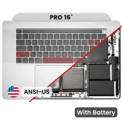 Топкейс з акумулятором і клавіатурою (ANSI US) для MacBook Pro 16" A2141 (2019) (Used OEM Pull: Grade A) (Silver)