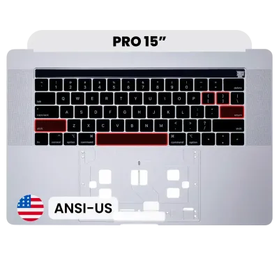 Top Case with Keyboard (ANSI US) For MacBook Pro 15" A1990 (2018-2019) (Used OEM Pull: Grade B/C) (Silver)