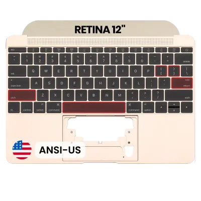 Top Case with Keyboard (ANSI US) and Microphone For MacBook 12" A1534 (2016-2017) (Used OEM Pull: Grade B/C) (Gold)