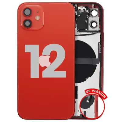 Back Housing W/ Small Parts For iPhone 12 (US Version) (Used OEM Pull: Grade A) (Red)